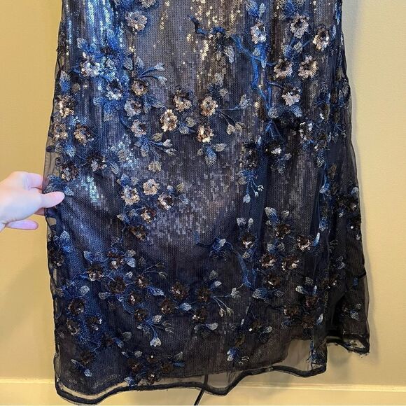 Aidan Mattox Blue Sequin Off the Shoulder Dress Gown Long 6 - Picture 4 of 15
